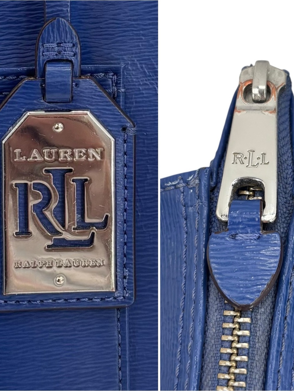 Ralph Lauren Blue Saffiano Leather Tote Shoulder Bag Vintage - Picture 6 of 10